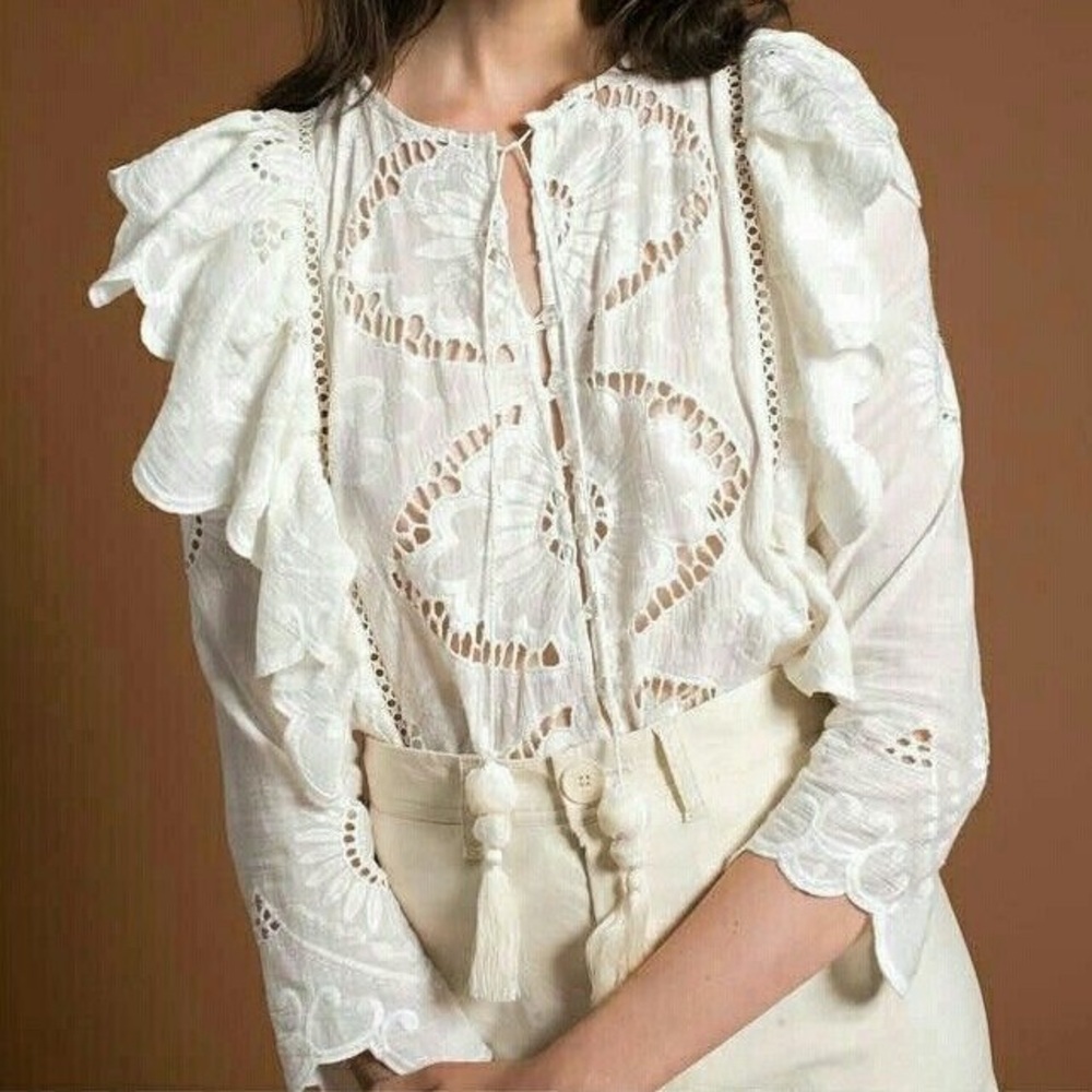 SEA NY LACE EMBROIDERED LONG SLEEVE TOP